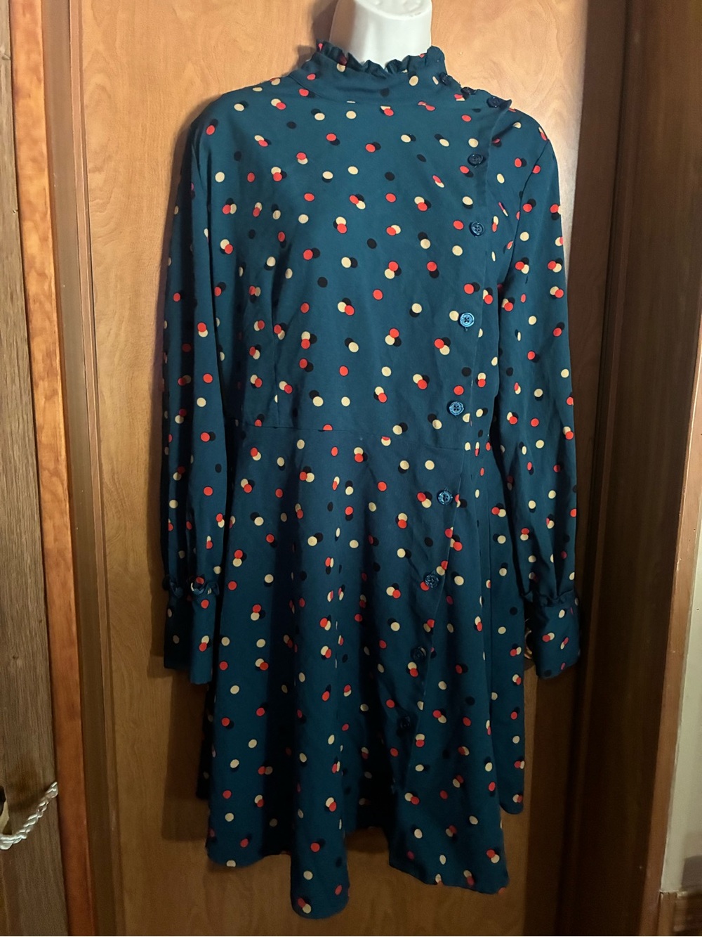 Teal Polka Dot Long Sleeve Dress
